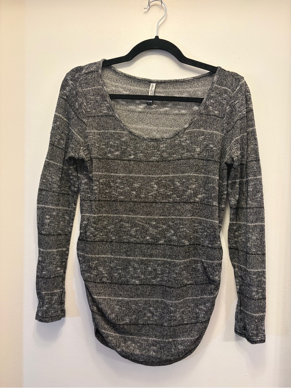 Maternity Gray Black Marled Ruched Long Sleeve Knit Top Womens L Belly by Design